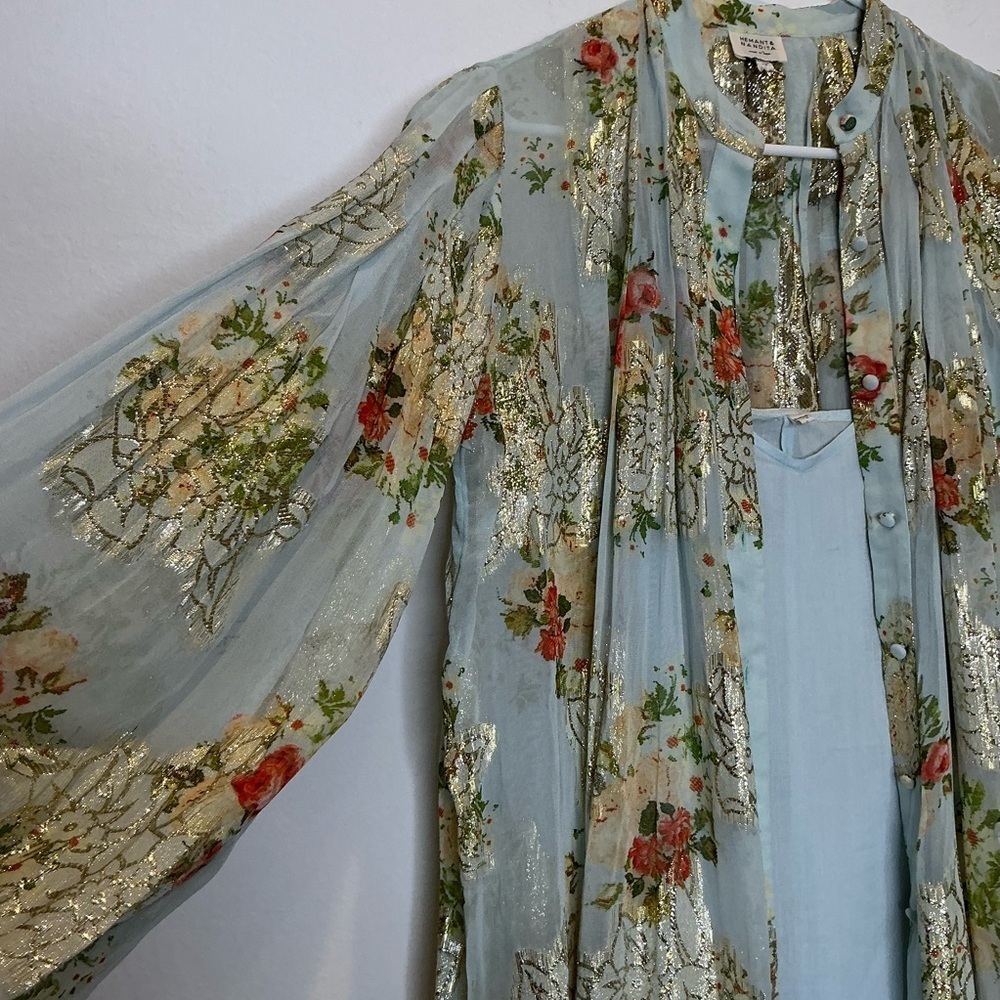 HEMANT & NANDITA Livia Floral Whimsical Sparkly Chiffon Dress with Slip XSmall - Picture 7 of 16